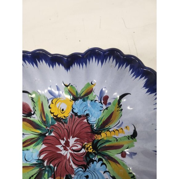 Vintage Portugal Pottery Floral Square Ceramic Serving Bowl Hand Painted Ruffle - Picture 3 of 8